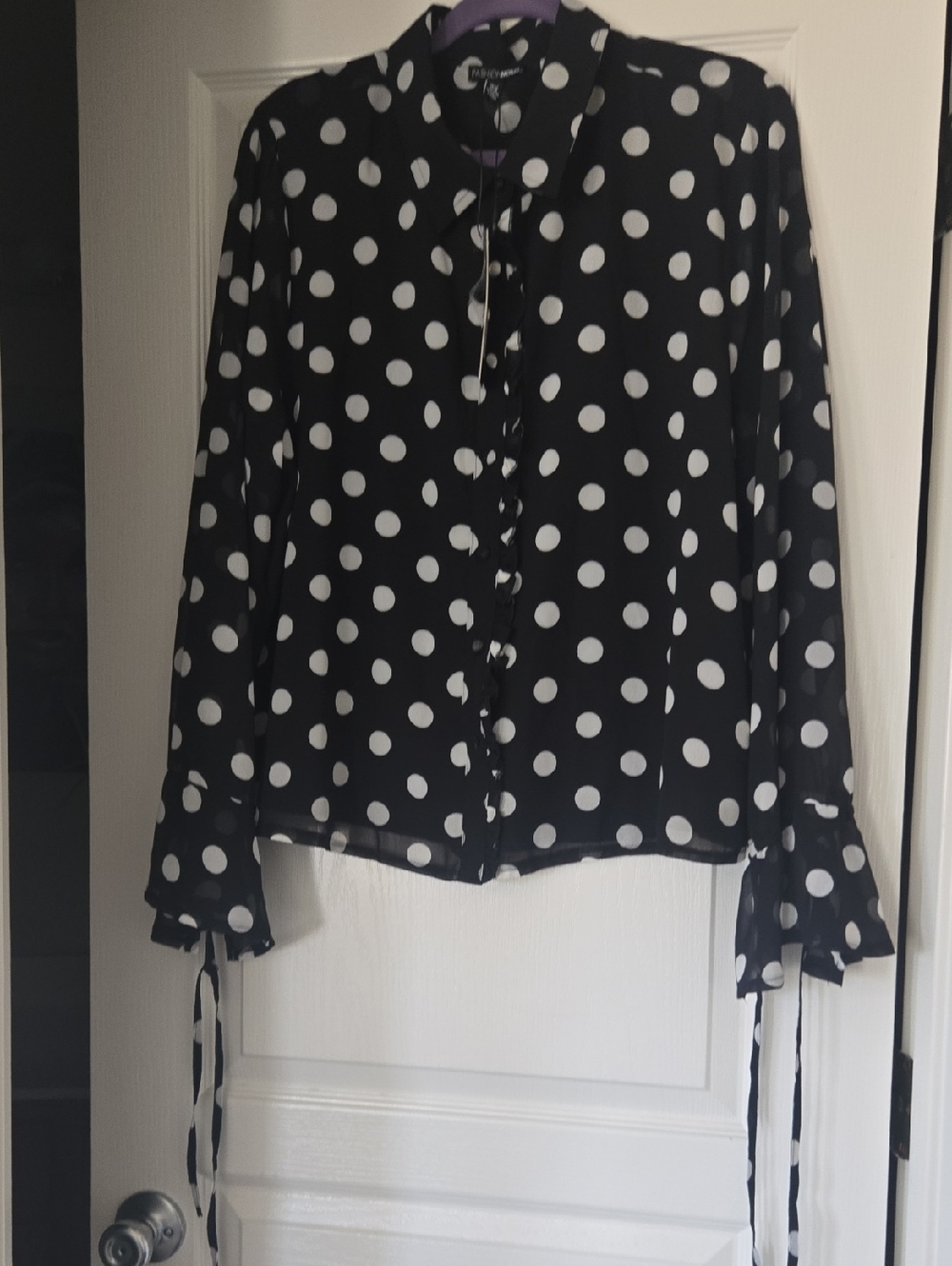 Fashion Nova Black Blouse with White Polka Dots